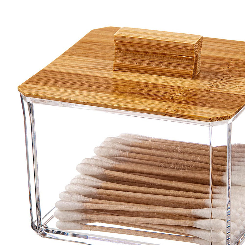 ORGANIZADOR PARA COSMÉTICOS QUADRADO COM TAMPA DE BAMBU 8CM BALLE