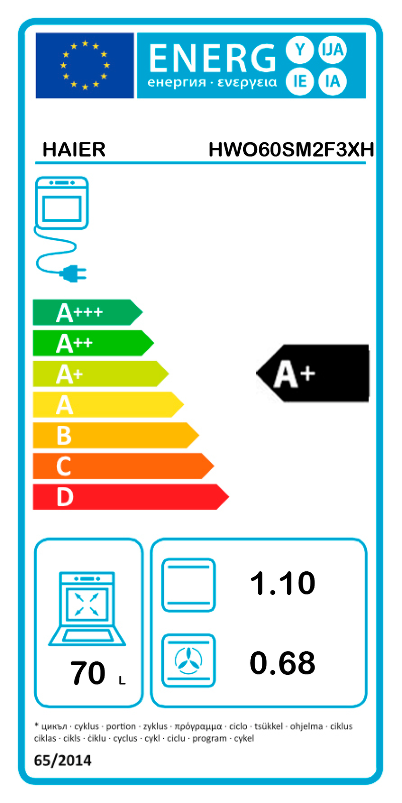 Haier HWO60SM2F3XH forno 68 l A+ Preto, Aço inoxidável