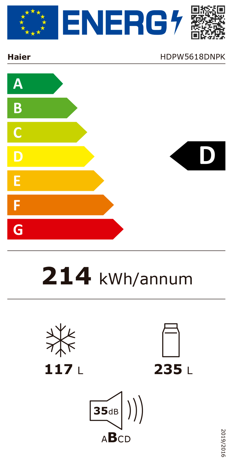 FRIGORÍFICO COMBINADO HAIER HDPW5618DNPK 1850X600 IN (E)