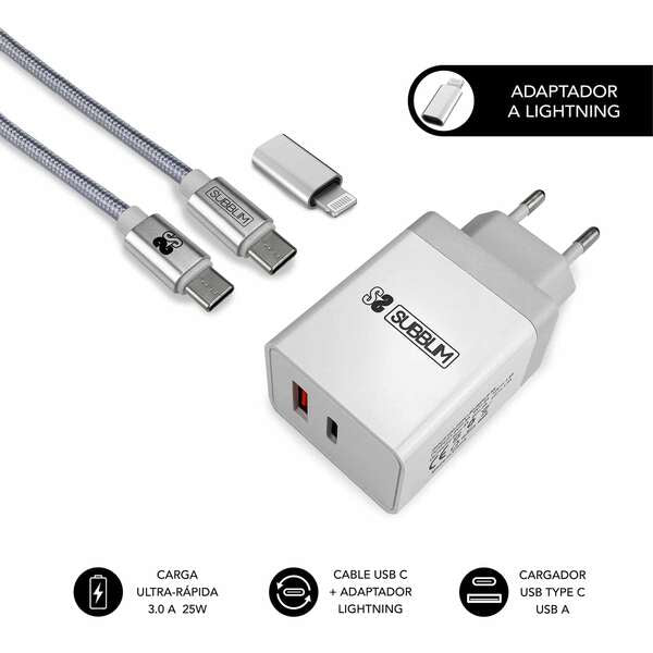 NUCLEO SUBBLIM SUBCHG-3WPD10 1XUSB TIPO-C 1XUSB CABLE USB TIPO-C