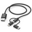 CABO HAMA 3IN1 MICRI USB +USB-C +LTG, 1.5M,PRETO