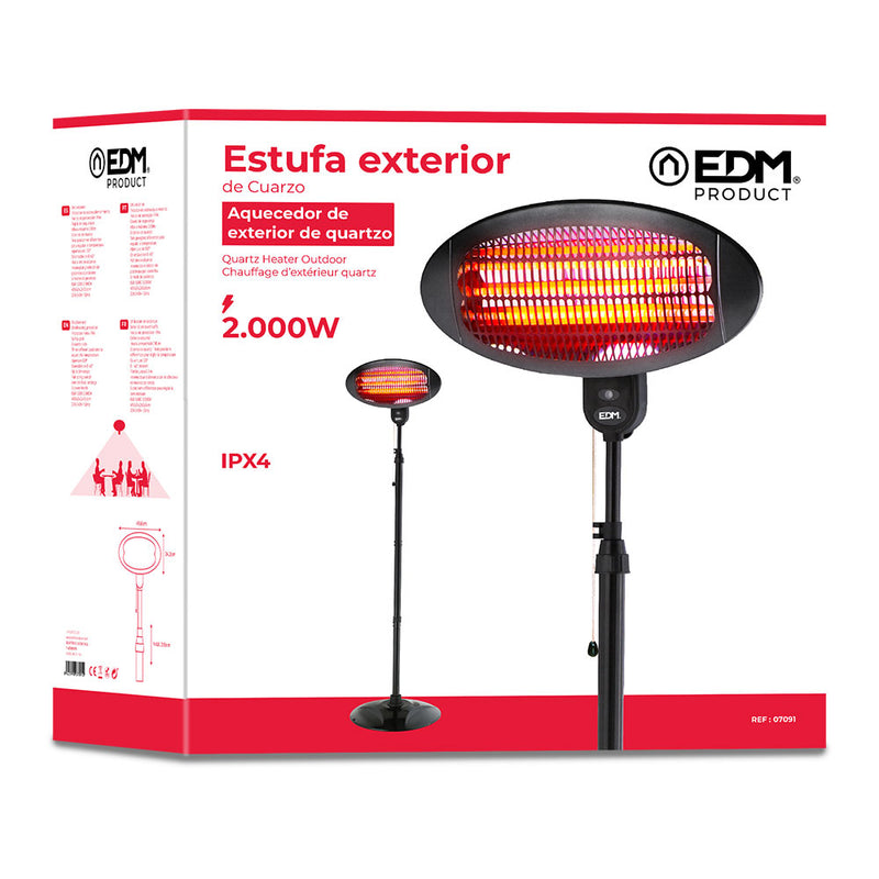 AQUECEDOR DE QUARTZO DE EXTERIOR COM PÉ 2000W EDM