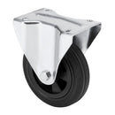 RODA FIXA EM BORRACHA NATURAL COM PLACA E EIXO LISO, COR PRETA, C