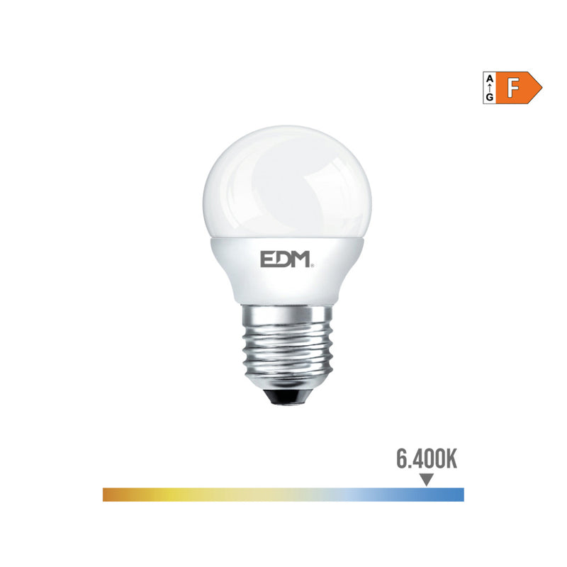 LÂMPADA ESFÉRICA LED E27 7W 600LM 6400K LUZ FRIA Ø4,5X8CM EDM