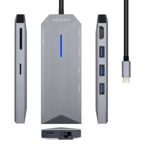 AISENS ASUC-8P004-GR base & duplicador de portas Com fios USB 3.2