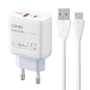 WALL CHARGER LDNIO A2421C USB, USB-C 22.5W + MICROUSB CABLE