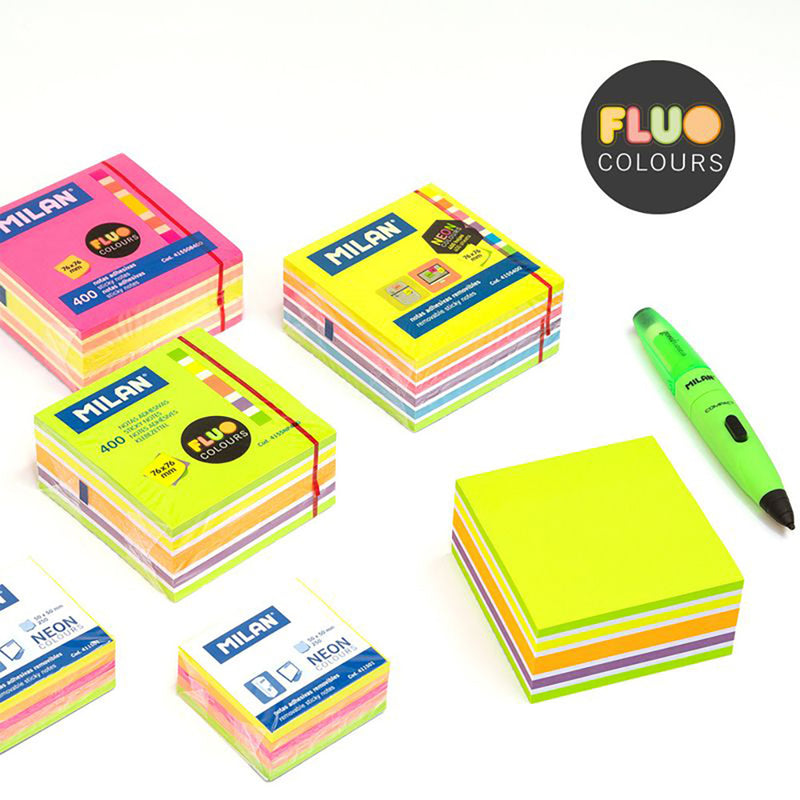 BLOCO DE NOTAS 400 FOLHAS ADESIVAS CORES FLUOR 76X76MM MILAN