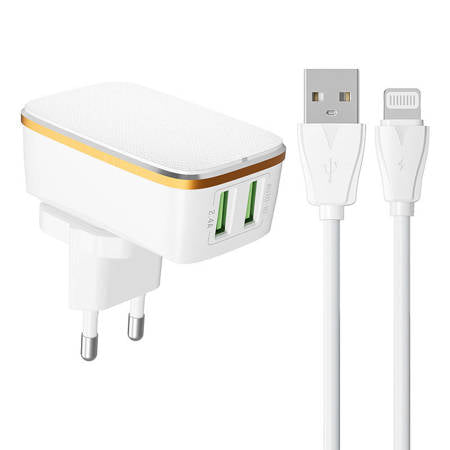 CARREGADOR 2XUSB+CABO USB-ALIGHTNING LDNIO A2204 BRANCO