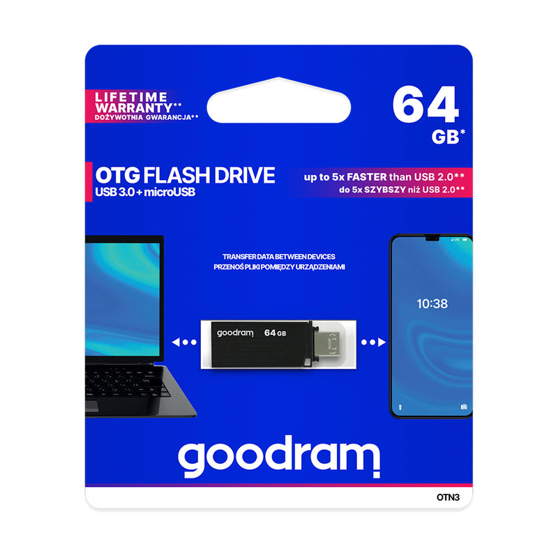 Goodram TWIN 64GB USB 3.0 unidade de memória USB USB Type-A / Mic