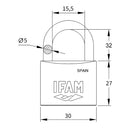 CADEADO K40. LATÃO. 40 MM. COM 2 CHAVES. ARCO NORMAL. IFAM