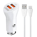CARREGADOR DE CARRO 2XUSB LDNIO A511Q + CABO LIGTHNING BRANCO
