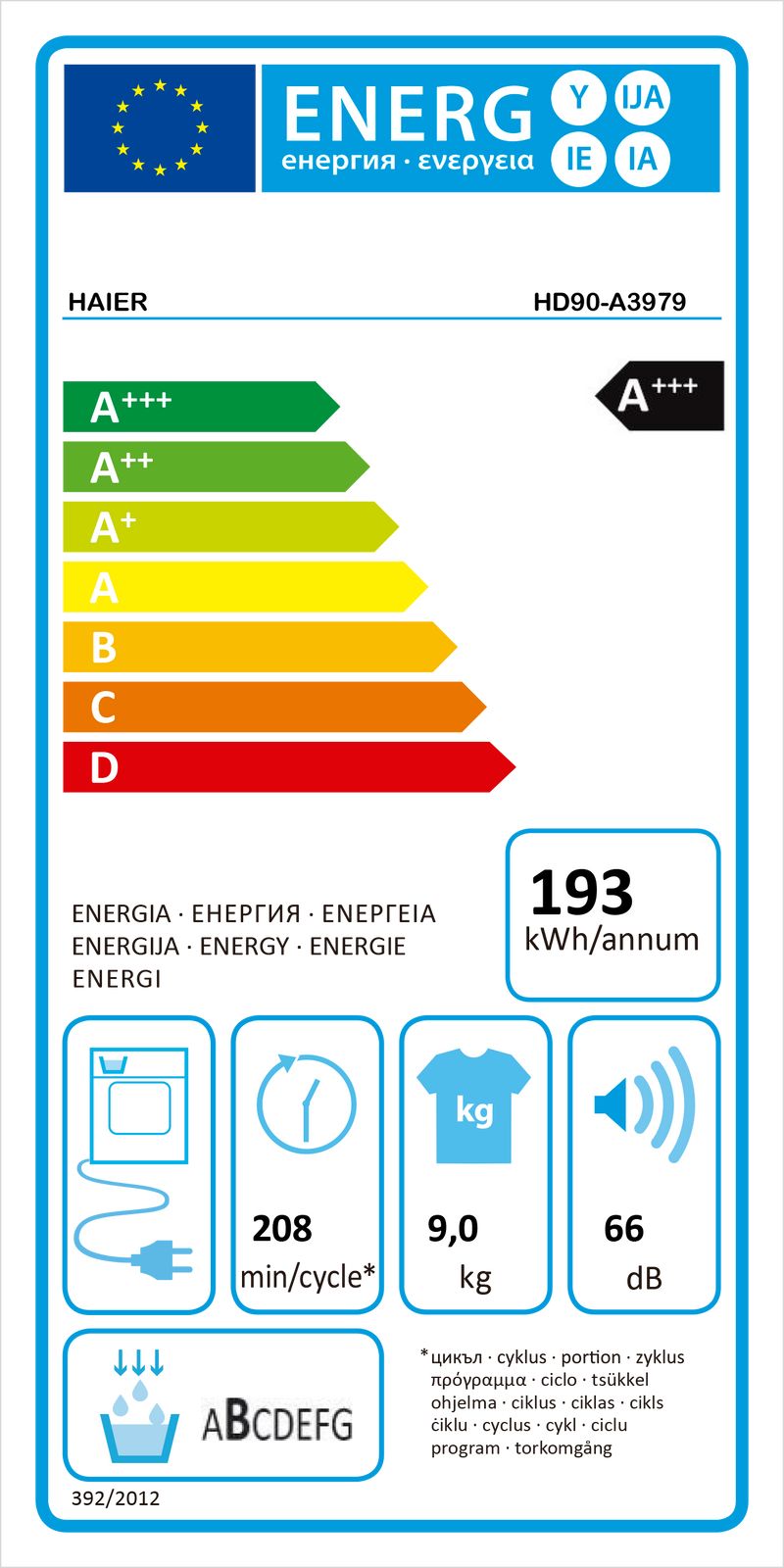 MÁQUINA DE SECAR ROUPA HAIER HD90-A3979-S 9KG