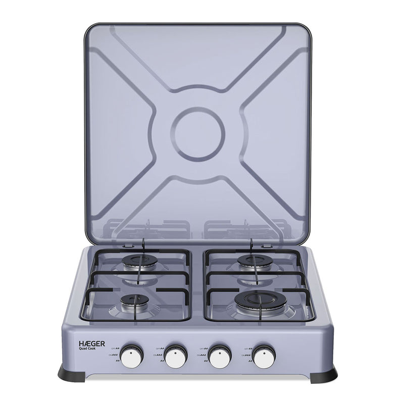 FOGÃO PORTÁTIL HAEGER QUADCOOK ( 4 G  - SILVER  - QUEIMADORES DE