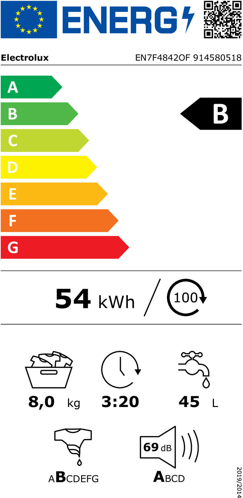 MÁQUINA DE LAVAR ROUPA DE ENCASTRE ELECTROLUX EN7F4842OF 8K 1400R