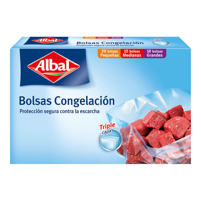 SACOS CONGELAÇÃO ALBAL 3 TAMANHOS 45UD (20PQ+15MED+10GRANDES)