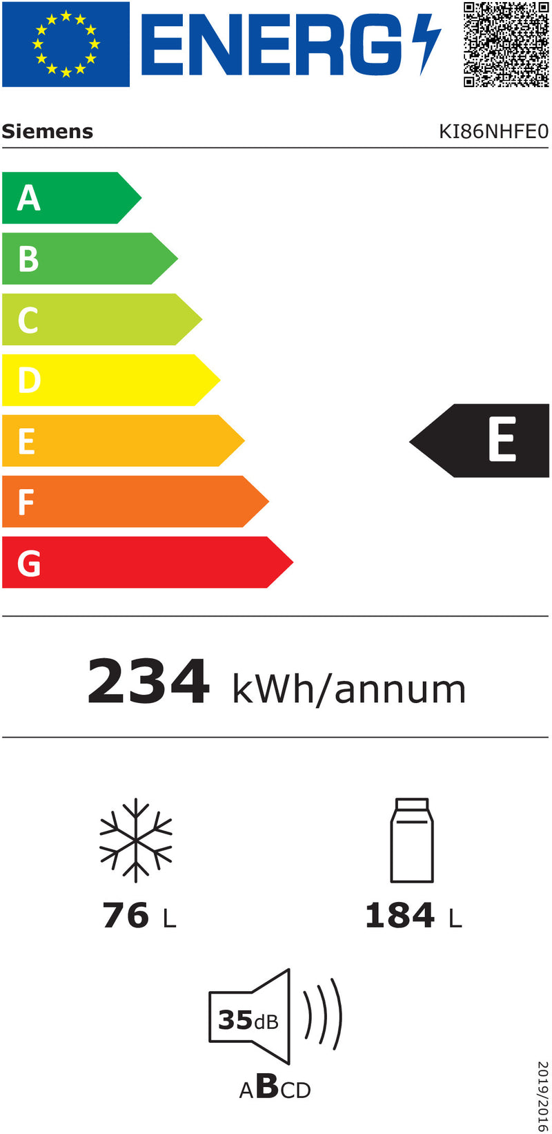 Siemens iQ300 KI86NHFE0 frigorífico e congelador Embutido 260 l B