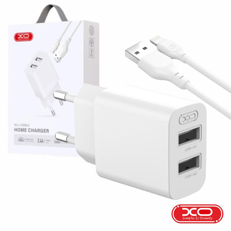 ALIMENTADOR 2X USB-A 2.4A + CABO USB-C P LIGHTNING XO