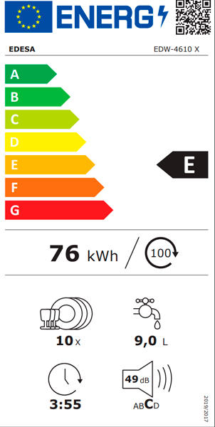 MÁQUINA DE LAVAR LOIÇA EDESA EDW4610X( 10 TALHERES - 6 P - E  )