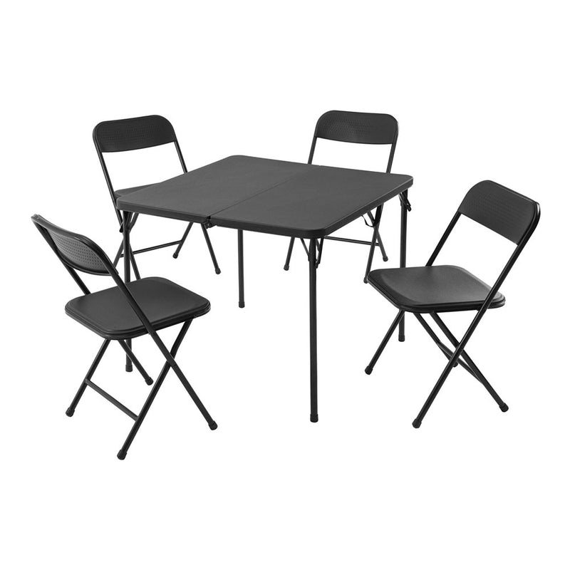 CONJUNTO DE MESA E 4 CADEIRAS DOBRÁVEIS PRETAS. 86X86X71CM