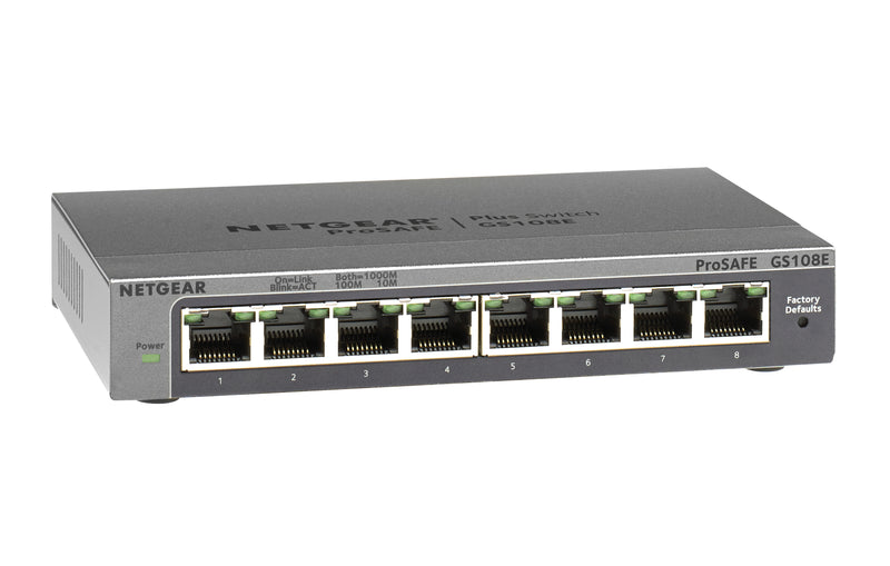 NETGEAR GS108E Gerido Gigabit Ethernet (10/100/1000) Preto