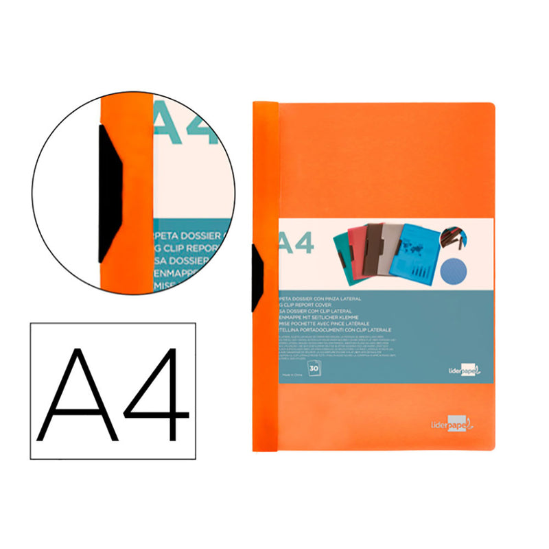 CAPA COM CLIP LATERAL PP DIN A4 LARANJA FLUOR LIDERPAPEL