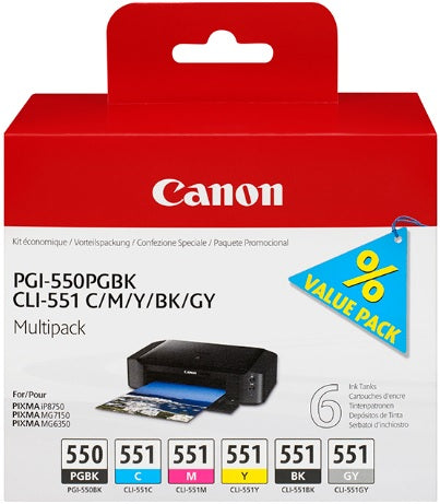 PACK 6 TINTEIROS CANON PGI-550CLI-551