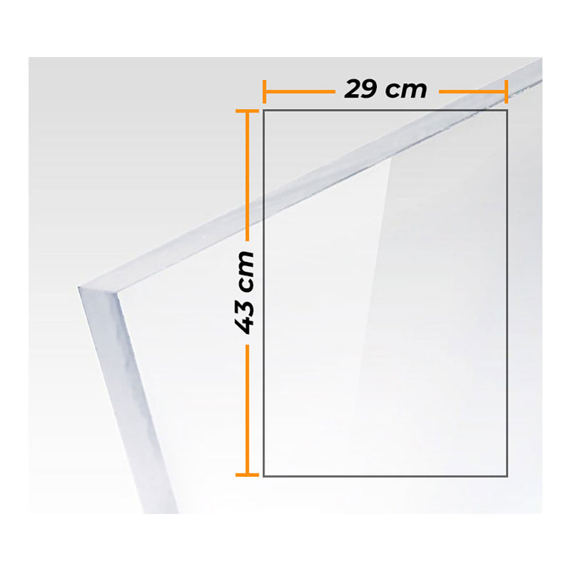 PLACA METACRILATO TRANSPARENTE COLADA 3MM - 29X43CM.