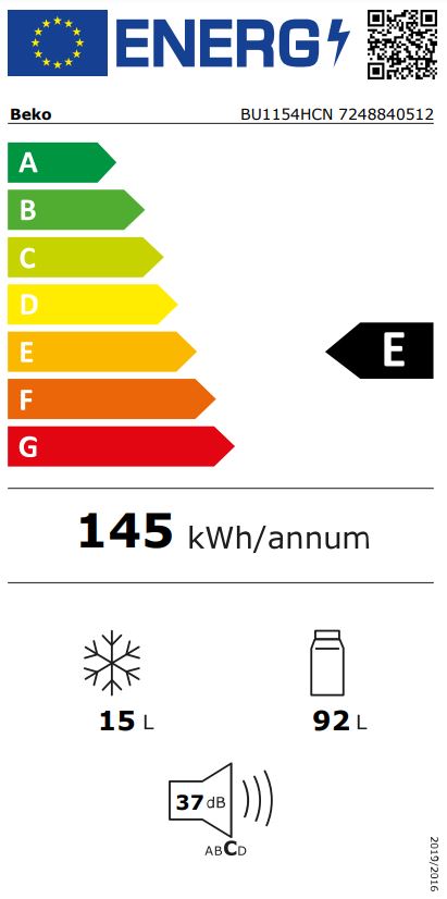 Beko BU1154HCN frigorífico combinado Embutido 107 l E Branco