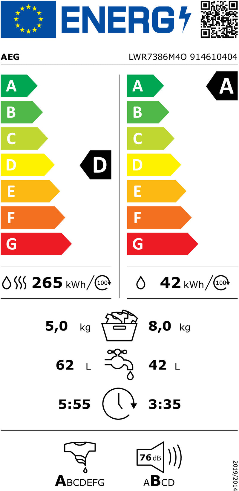 MÁQUINA DE LAVAR E SECAR ROUPA AEG LWR7386M4O( 1600 RPM - 8 KG -