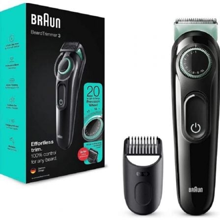 Braun BeardTrimmer 3 BT3323 AC/Bateria 20 1 cm Preto, Verde