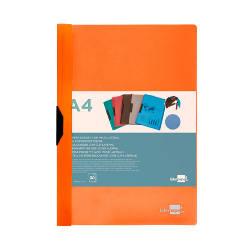 CAPA COM CLIP LATERAL PP DIN A4 LARANJA FLUOR LIDERPAPEL