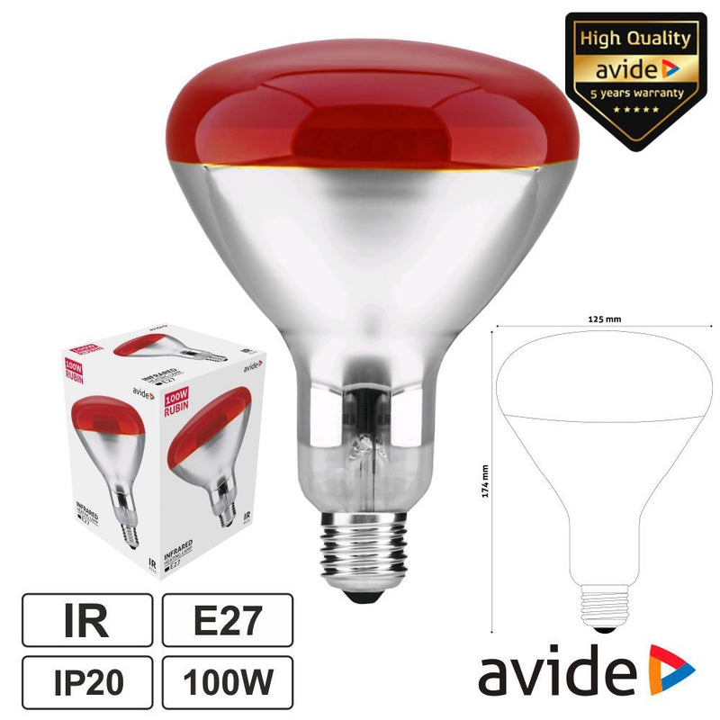 LMPADA E27 100W INFRAVERMELHOS TOPO VERMELHO AVIDE