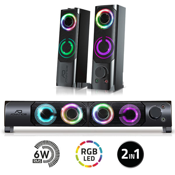 ADVANCE COLUNAS SOUNDPHONIC 2.0 RGB 6W RMS PC