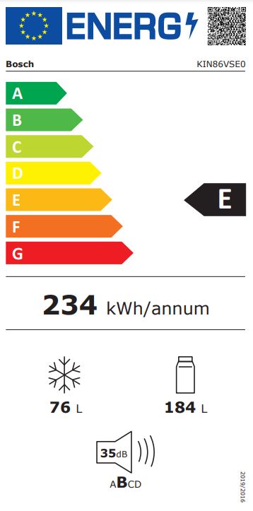 Bosch KIN86VSE0 frigorífico e congelador Embutido 260 l Branco