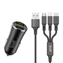 CARREGADOR DE ISQUEIRO BUDI, 2X USB, 2.4A + CABO 3EM1 USB PARA US