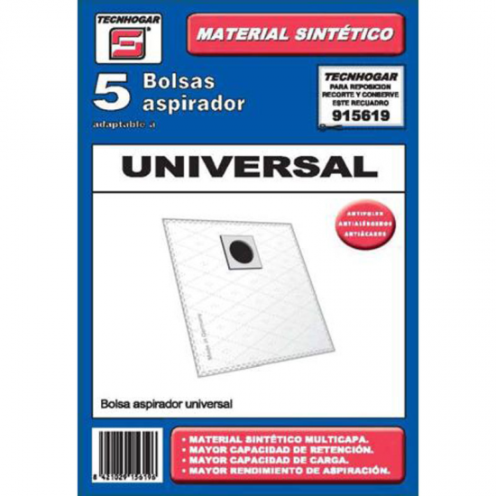 5 SACOS DE ASPIRADOR TECNHOGAR UNIVERSAL 915619 SINTETICA