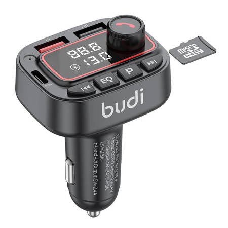 TRANSMISSOR FM BUDI COM CARREGADOR 42W, BLUETOOTH 5.0, USB-C PD,