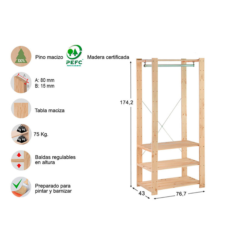 KIT ESTANTE EVOLUTION 76,5X38,5X174,5CM ASTIGARRAGA