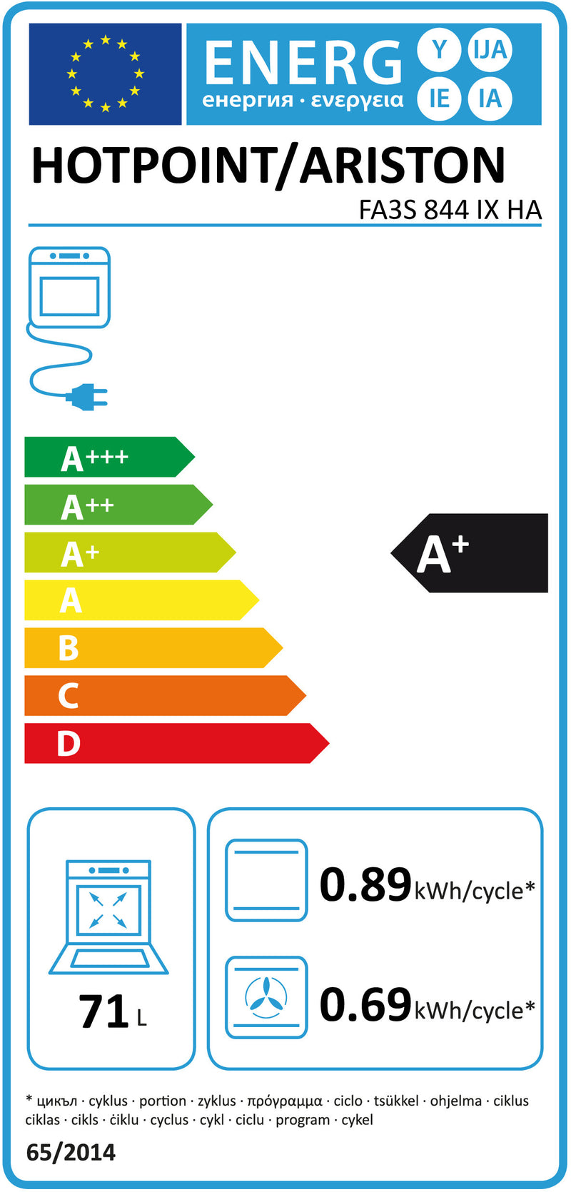 Hotpoint FA3S 844 IX HA 71 l A+ Aço inoxidável