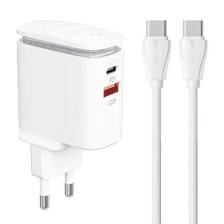 WALL CHARGER LDNIO A2423C USB, USB-C + USB-C - USB-C CABLE