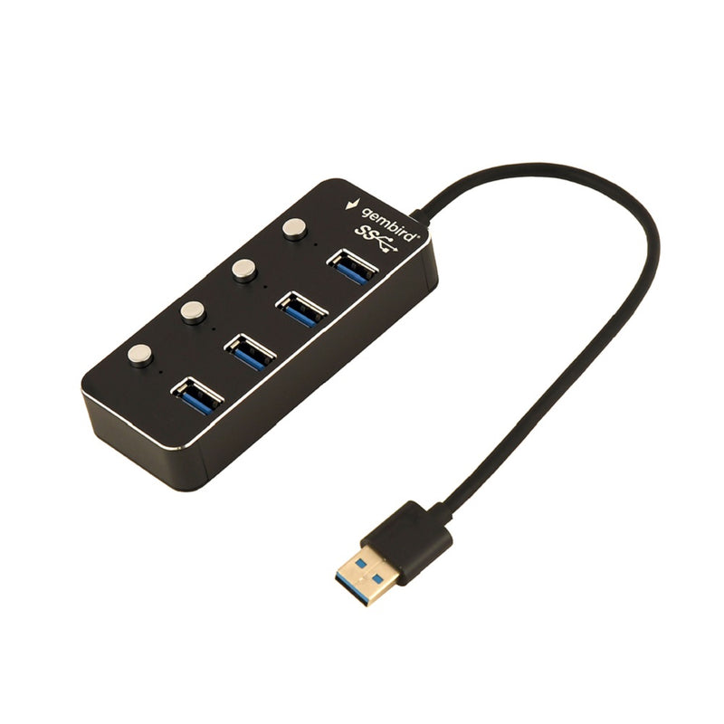 HUB USB3.0 GEMBIRD COM 4 PORTAS USB 3.0 COM ONOFF PRETO