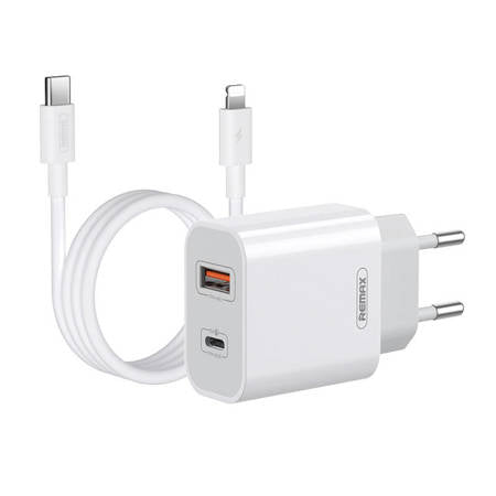 CARREGADOR DE PAREDE REMAX, RP-U68, USB-C, USB, 20W BRANCO + CABO