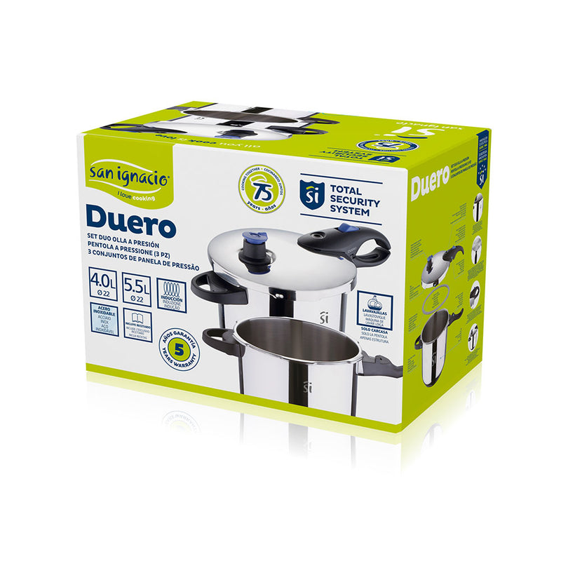 KIT 3 UNID. Ø22CM 4+5,5L PANELA DE PRESSÃO INOX DUERO SG1530 SAN