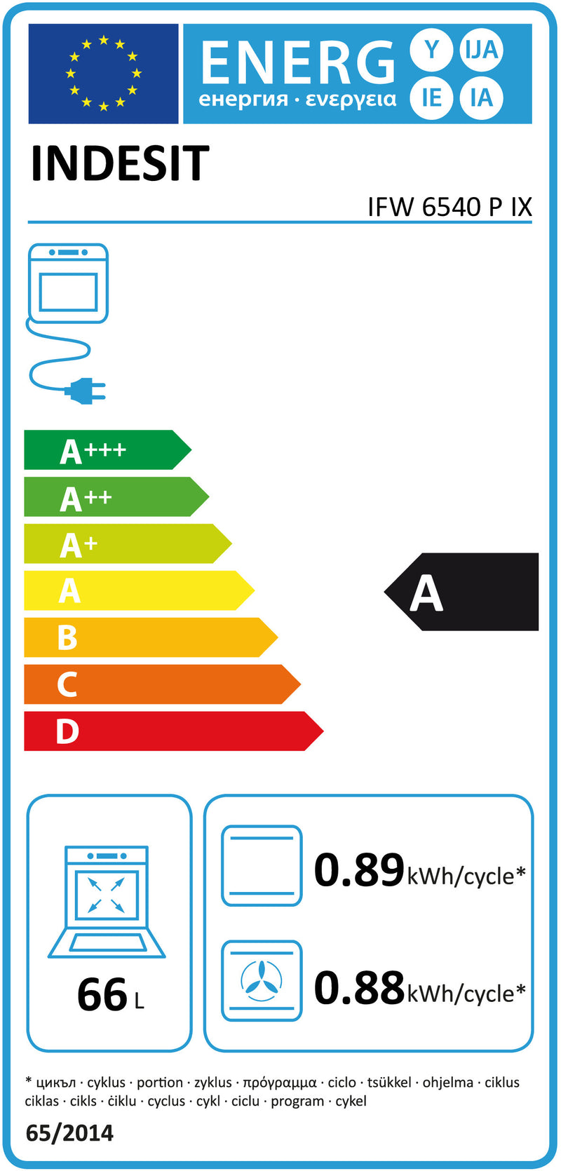 Indesit IFW6540PIX forno 66 l A Aço inoxidável