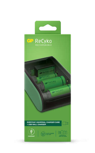 GP RECYKO CARGADOR USB UNIVERSAL - CARGA PILAS: AA, AAA, C, D Y 9