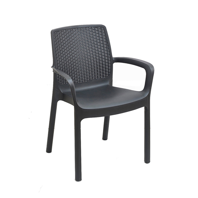 CADEIRA EMPILHÁVEL DE RATTAN IMITAÇÃO. COR: ANTRACITE 61X54X82CM