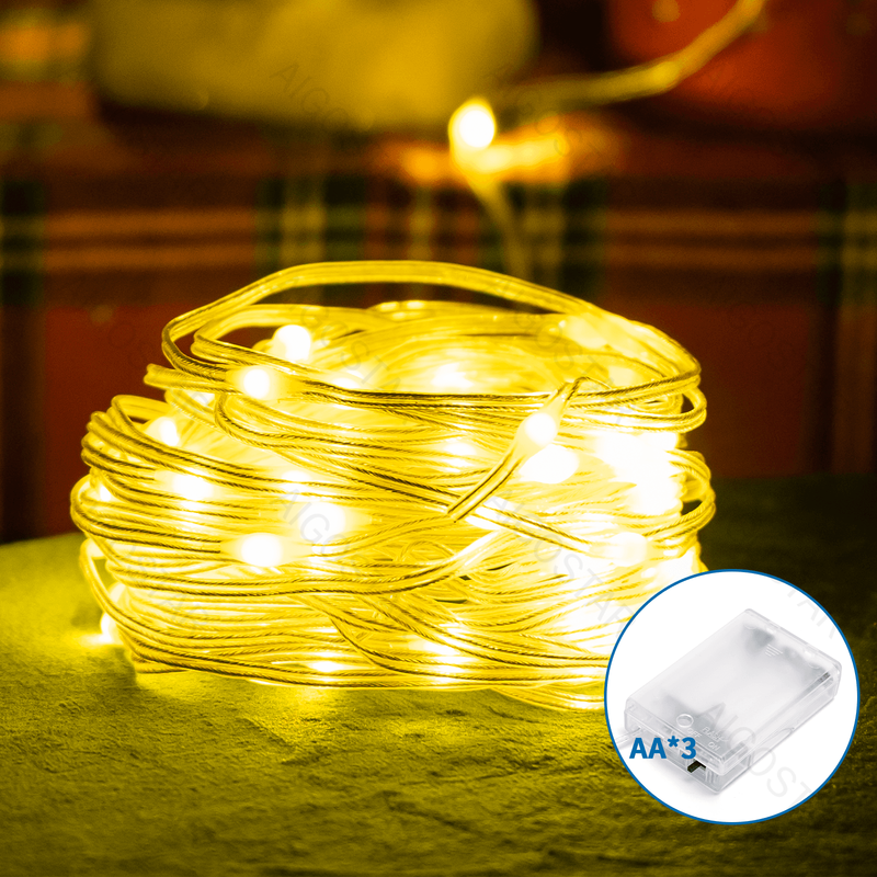 LUZES DE CORDA DA BATERIA 3AA (PVC E COBRE), BRANCO QUENTE, 5M