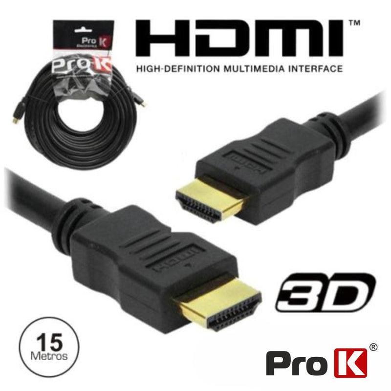 CABO HDMI DOURADO MACHO  MACHO 1.4 PRETO 15M PROK