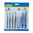PACK DE 7 PINÇAS DE PRECISÃO DE AÇO PARA FERRAMENTAS. KINZO