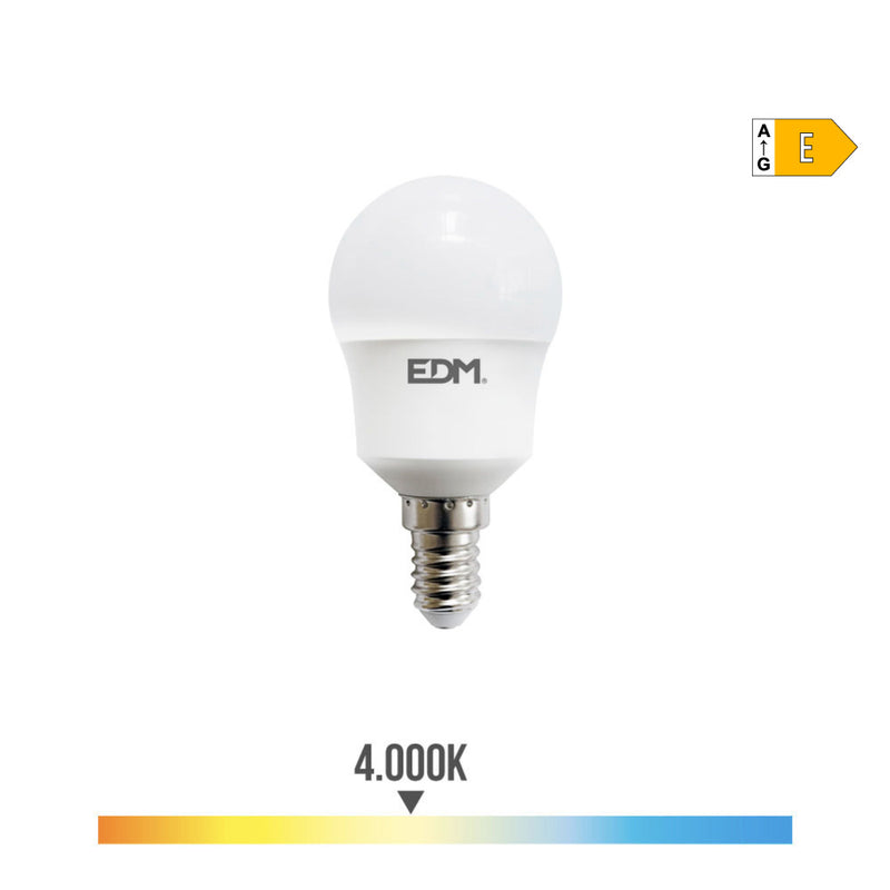 LÂMPADA ESFÉRICA LED E14 8,5W 950LM 4000K LUZ DIA Ø4,5X8,7CM EDM